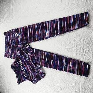 Peloton High Neck Sports Bra and High Waist Legging abstract space dye print.